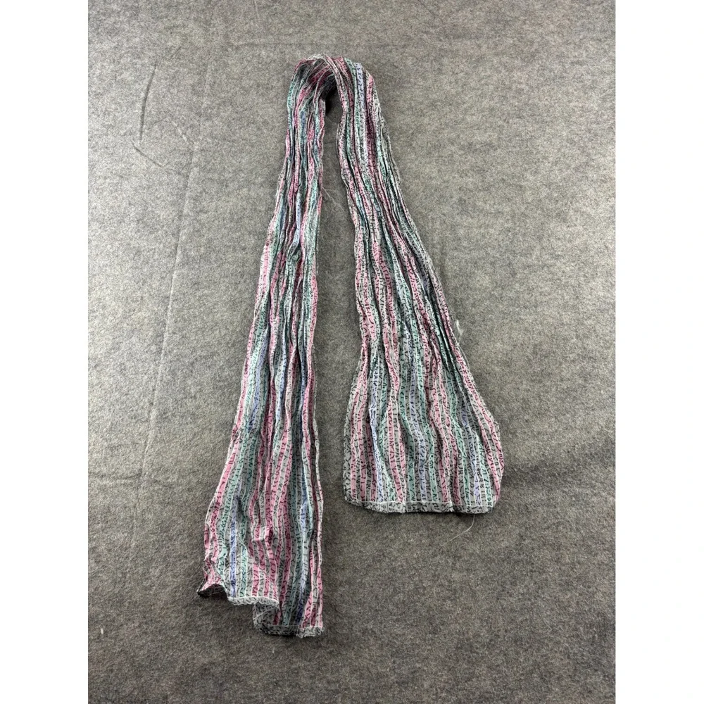 Vintage ACUTE 100% Silk Striped Scarf Pink Blue Made in Japan Preppy Artsy Boho